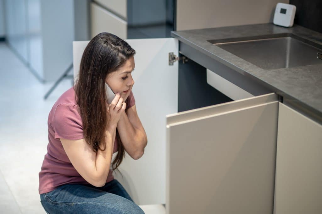 Woman calls plumber for clogged drain