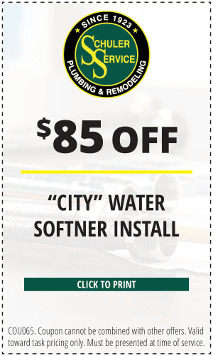 $85 off "city" water softner install. Click to print. COU065. Coupon cannot be combined with other offers. Valid toward task pricing only. Must be presented at time of service.