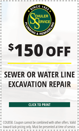 $150 off sewer or water line excavation repair. Click to print. COU058. Coupon cannot be combined with other offers. Valid toward task pricing only. Must be presented at time of service.