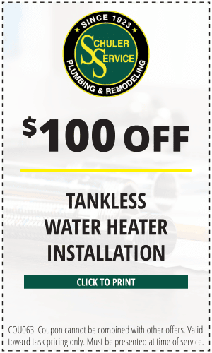 $100 off tankless water heater installation. Click to print. COU063. Coupon cannot be combined with other offers. Valid toward task pricing only. Must be presented at time of service.