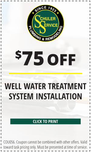 $75 off well water treatment system installation. Click to print. COU056. Coupon cannot be combine with other offers. Valid toward task pricing only. Must be presented at time of service.