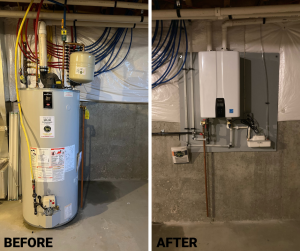 Before and after pictures of hot water heaters.