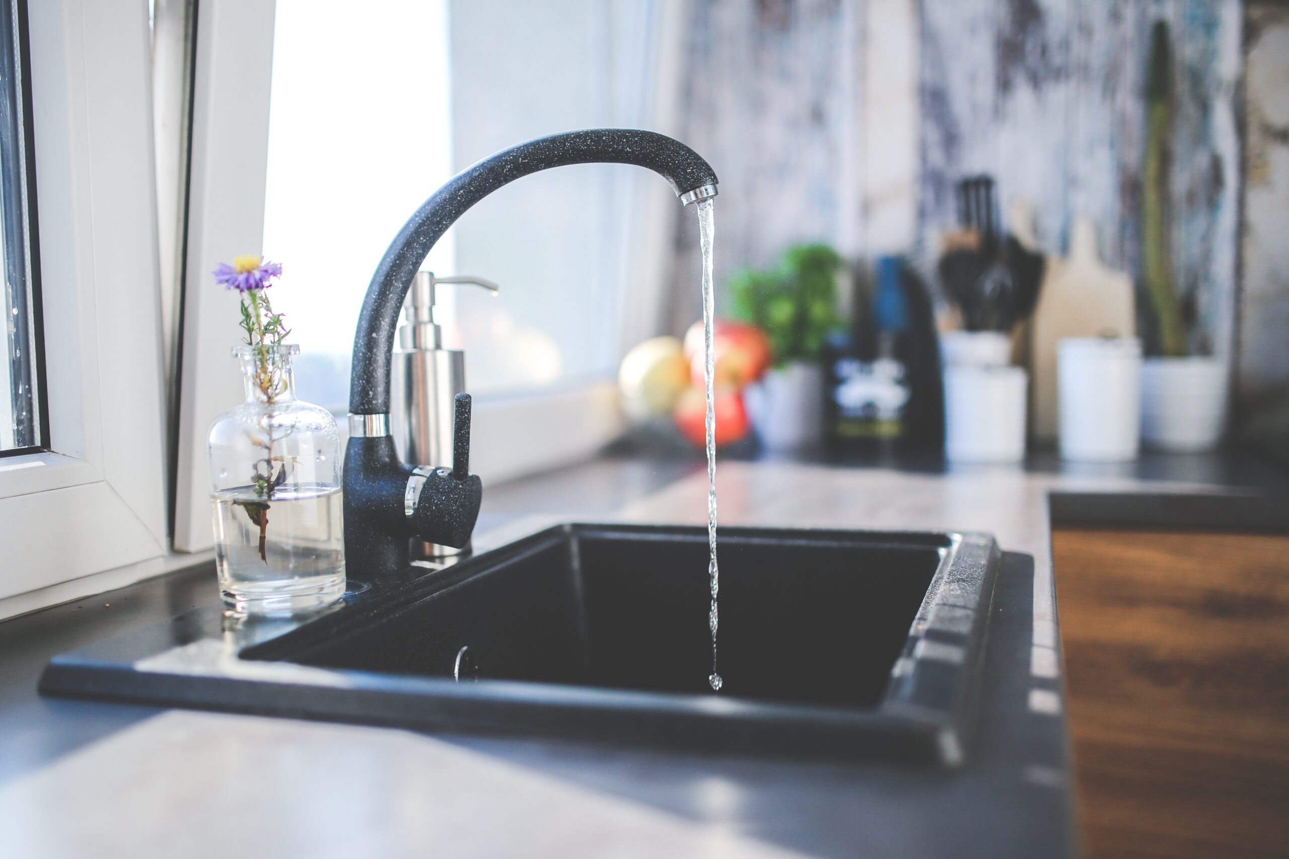 Kitchen faucet fixture in newly renovated kitchen