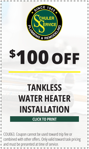 $100 off tankless water heater installation. Click to print. COU063. Coupon cannot be used toward trip fee or combined with other offers. Only valid toward task pricing and must be presented at time of service.