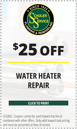$25 off water heater repair. Click to print. COU062. Coupon cannot be used toward trip fee or combined with other offers. Only valid toward task pricing and must be presented at time of service.
