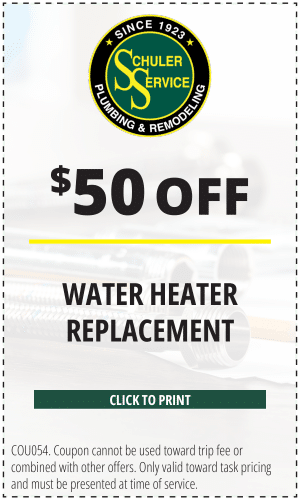 $50 off water heater replacement. Click to print. COU054. Coupon cannot be used toward trip fee or combined with other offers. Only valid toward task pricing and must be presented at time of service.