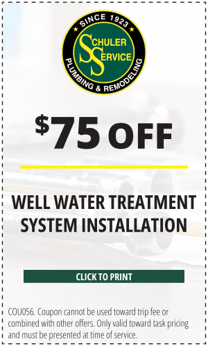 $75 off well water treatment system installation. Click to print. COU056. Coupon cannot be used toward trip fee or combined with other offers. Only valid toward task pricing and must be presented at time of service.