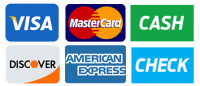 We accept Visa, MasterCard, Discover, American Express, Cash or Check